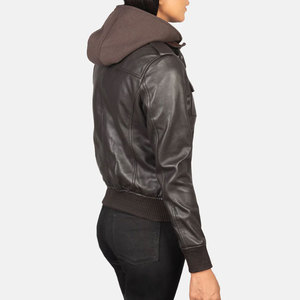 Custom Women's Casual Stylish Crop Leather Jacket New Trendy Zipper Style Knitted Fabric Winter Genuine Leather Women's Jackets - Product Image 2