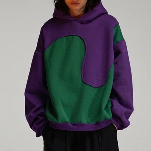 Sudadera con capucha oversize de patchwork para hombre al por mayor, estilo casual deportivo urbano de primavera - Product Image 2