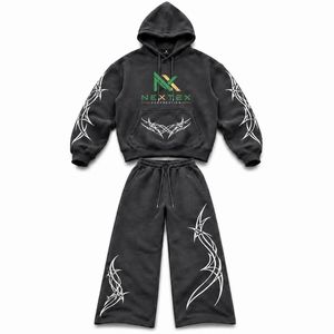 Custom <b>Men</b> Tribal Print Pullover Hoodie Wide Leg Sweatpants Set 2 Piece <b>Winter</b> Y2K Streetwear Hip Hop Fleece Tracksuit <b>Clothes</b> - Product Image 1