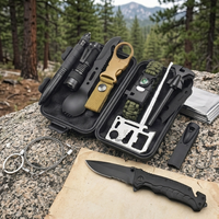 Kit de survie d'urgence 14 en 1, équipement de camping tactique, accessoires avec couteau, boussole, allume-feu pour la randonnée en plein air, ensemble d'outils