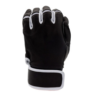 Gants de frappe de baseball en cuir noir respirant avec paume renforcée, sangle de poignet réglable, fabrication OEM en gros pour le sport - Product Image 5