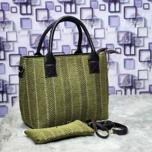 Navy Blue Ethnic Geometric Jacquard Handbag – 2-Piece Set with Detachable Sling - Product Image 1