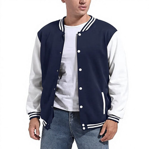 Veste de baseball pour homme avec logo personnalisé, bleu marine, manches contrastées, style varsity, vente en gros OEM - Product Image 1