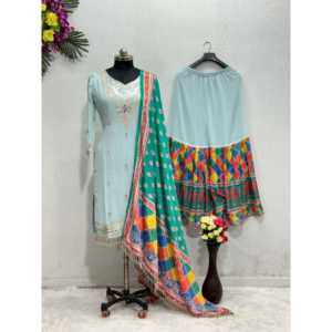 Conjunto de Fiesta Elegante, Top, Pantalones Plazzo y Dupatta Estilo Indio y Pakistaní - Product Image 1