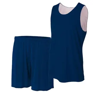 Индивидуальная баскетбольная майка, реверсивная дешевая китайская фабричная баскетбольная форма, темно-синяя майка и шорты
