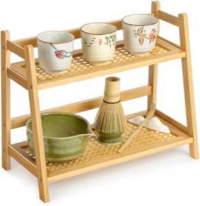 Soporte de pared de madera para tazas de café con pizarra, estante moderno para tazas de té, ganchos colgantes para almacenamiento en cocina, estación de café. - Product Image 3