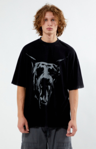 T-shirt RALMED SPORTS surdimensionné pour homme, noir, 100 % coton, 280 g, avec imprimé panthère, style streetwear, manches courtes, col roulé, coupe classique - Product Image 2