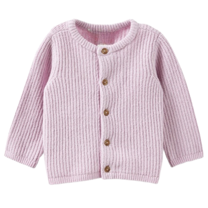 Cárdigan de punto rosa claro para bebé con texto de corazón, suéter de algodón suave de manga larga con botones frontales para recién nacidos, bebés y niños pequeños - Product Image 1