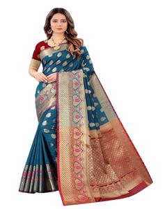 Banarasi Sarees orgánicos transpirables, fabricante indio, nuevo diseño, Golden Butt, con combinaciones atractivas - Product Image 1