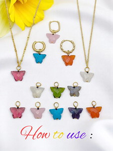 Colgante de mariposa con piedra preciosa de cuarzo rosa |   Dijes de Plata de Ley para la Fabricación de Joyería al por Mayor - Product Image 2