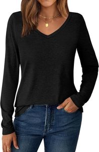 Camiseta de manga larga con cuello en V para mujer, para uso diario, con estilo informal y moderno. - Product Image 2