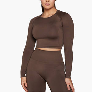 Camiseta Deportiva de Secado Rápido para Mujer, Personalizada al por Mayor, Manga Larga, Cuello Redondo, Corte Ajustado, para Yoga, Ejercicio, Gimnasio, Top Corto - Product Image 1