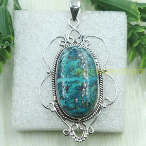 Pendentif en azurite chrysocolle naturelle, argent sterling 925, fait main, filigrane vintage, ovale, bijou cadeau pour femme - Product Image 6