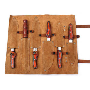 Ensemble de couteaux de chef en acier Damas sur mesure OEM, outils de cuisine faits à la main, manche en bois et étui en cuir, ensemble de couteaux de chef de qualité supérieure - Product Image 5