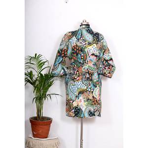 Bata de dormir vintage estilo kimono, cosida a mano, de seda, con patchwork Kantha, multicolor, con cinturón, abrigo de invierno para mujer - Product Image 6