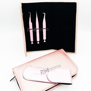 Pink Eyelash Tweezers Set Stainless Steel <b>Precision</b> <b>Tools</b> with Magnetic Case and Carry Pouch - Product Image 2