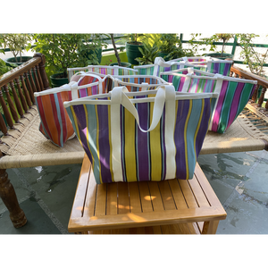 Bolsa de compras de nailon reciclado ecológica de primera calidad, bolsillo con correa de rayas multiusos para viajes al aire libre, Idea de regalo - Product Image 4