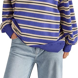 Sweat-shirt à col roulé pour femme, col rond, couleur unie, manches longues, tricoté en coton et fibre de bambou, respirant, pour l'automne - Product Image 5