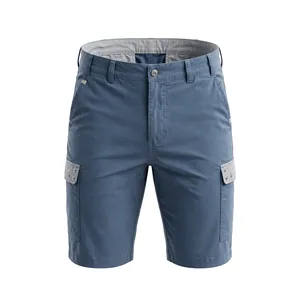 Men's Plus Size Cargo Shorts Mid Waist Button Fly Solid Color Canvas Fabric <b>Denim</b> <b>Material</b> Bermuda Length Casual Style Pockets - Product Image 1