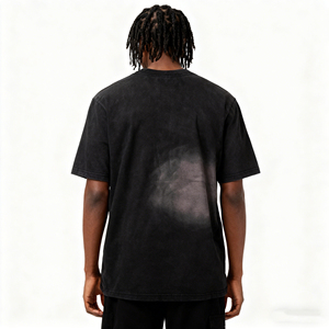 Custom Regular Fit Knitted Heavyweight 100% Cotton Black <b>Shirt</b> Washed Vintage Distressed Rhinestone Heat-Transfer Printing Blank - Product Image 4