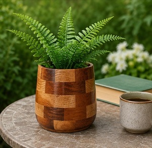 Maceta de Madera a Cuadros Hecha a Mano para Plantas de Interior, Maceta Moderna de Madera Maciza, Ecológica y Decorativa para Escritorio - Product Image 4
