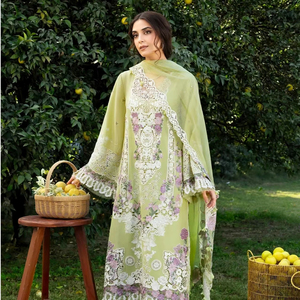 Nuevo conjunto de ropa pakistaní para mujer, de algodón puro, con bordados elaborados y parches aplicados. - Product Image 1