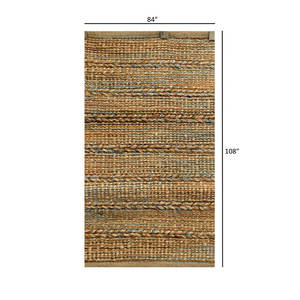 Handmade Striped Jute Area Rug Brown/Blue Natural <b>Fiber</b> Turned Tool <b>Product</b> - Product Image 4