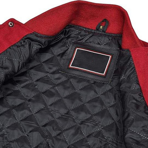 Custom <b>Red</b>/Grey <b>Wool</b> & Genuine Leather Waterproof Quick-Dry Eco-Friendly Unisex Varsity Jacket with Custom Logo - Product Image 3