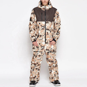 Combinaison de ski une pièce personnalisée pour homme, imprimé camouflage désertique marron, fermeture éclair, imperméable 10 000 mm, coupe-vent, combinaison de snowboard à capuche isolée - Product Image 3