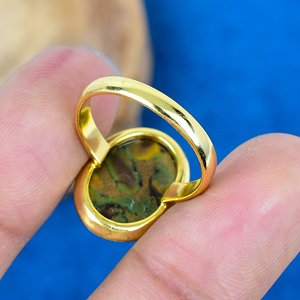 Bague en argent sterling 925 plaqué or 18 carats avec pierre précieuse ovale en jaspe fruité naturel fait main - Product Image 4