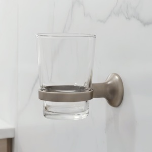<b>Brushed</b> Nickel Satin Modern Sustainable Brass Glass Tumbler Holder Simple Design <b>Round</b> Base Wall Mount Bathroom - Product Image 1