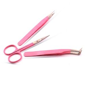 Pinzas de Precisión para Extensión de Pestañas de Acero Inoxidable y Espejo con Mango Rosa, Herramienta de Belleza de Acción Suave - Product Image 4