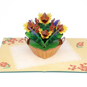 การ์ดป๊อปอัพ 3 มิติ ลายดอกไม้หลากสีสัน การ์ดอวยพรทำมือ งานฝีมือกระดาษ ลายดอกทานตะวัน ของขวัญ การ์ดป๊อปอัพ 3 มิติ ลายป่าดอกไม้ - Product Image 1