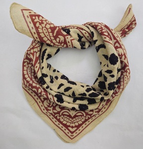 Block Printed Cotton Square Bandana Eco-Friendly Artisan Scarf Boho Hair Wrap Summer Travel <b>Beach</b> <b>Accessory</b> Geometric - Product Image 1