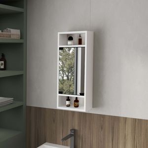 Mobile da Bagno Bianco con Armadietto Portamedicinali, Anta a Specchio e Vano Aperto - Product Image 1