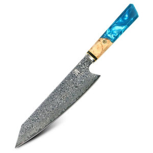 Cuchillo de Chef SHEARS BEAUTY de Acero Damasco Grado A+ con Mango de Resina Azul e Incrustaciones de Madera, Diseño Personalizable - Product Image 3
