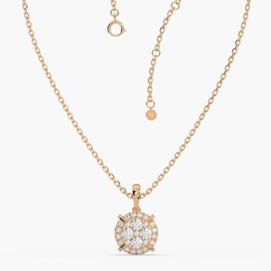 Lab Grown Diamond Necklace 14K Solid Gold DEF Color Round Cluster Diamond Pendant Necklace Dainty Gold Halo Charm Chain Necklace - Product Image 3