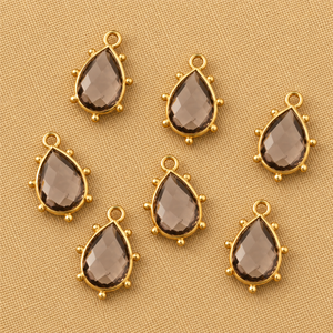 Colgante de Cuarzo Ahumado en Forma de Pera con Bisel Dorado y Facetas para Fabricación de Joyas, Collares y Pulseras al por Mayor - Product Image 3
