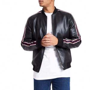 Blouson aviateur en cuir PU pour homme, couleur unie, fermeture éclair, col rabattable, style moto - Product Image 4