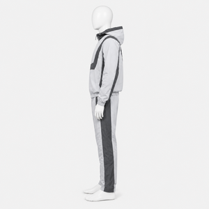 Ensemble de survêtement à capuche pour homme, gris et noir, style sportif avec blocs de couleur, fermeture éclair intégrale, respirant, en polyester, pour l'automne - Product Image 3