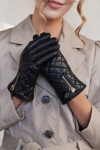 Leather fashion <b>gloves</b> Cashmere Lined Quilted Leather <b>Glove</b> - Product Image 3