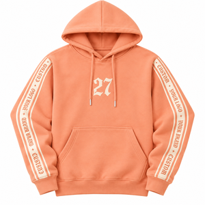 Sudadera con Capucha Unisex de Alta Calidad, Color Naranja Coral, 100% Algodón Felpa, Logotipo Personalizado, Franja Frontal, Transpirable, Secado Rápido, OEM, ODM - Product Image 1