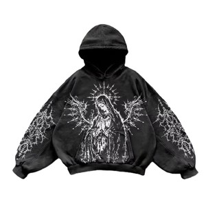 Sudadera con Capucha Negra Gótica Vintage para Hombre, Estilo Urbano, Manga Larga, Corte Holgado, Tejido 100% Algodón - Product Image 1