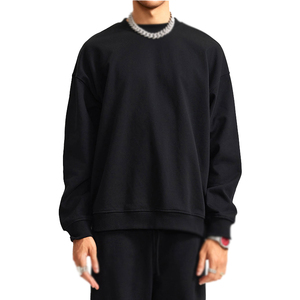Men's Oversized Crew Neck <b>Sweatshirt</b> Solid <b>Black</b> Cotton Knitted Pullover Casual Autumn Wear Hoodies & <b>Sweatshirts</b> - Product Image 3