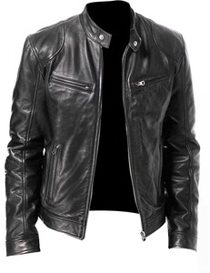 New Factory Wholesale European and American Men's PU <b>Jacket</b> for Men Teenagers Standing Collar <b>Punk</b> Leather <b>Jacket</b> for Men - Product Image 6