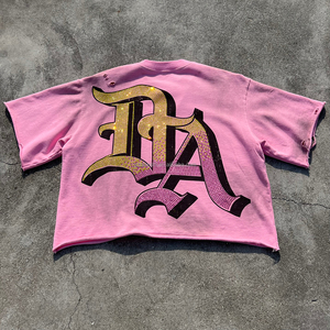 Camiseta Rosa Oversize de Manga Corta para Hombre, de Algodón Jersey, con Diseño de Foto Estampado, Cuello Redondo, Corte Crop, Estilo Urbano - Product Image 2