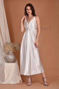 Classic Boho <b>Women</b> Satin Maxi <b>Dress</b> for <b>Women</b> V Neck Style 1 Piece Front Slit <b>Fancy</b> <b>Dress</b> for Bride To Be Party Bulk Export - Product Image 3