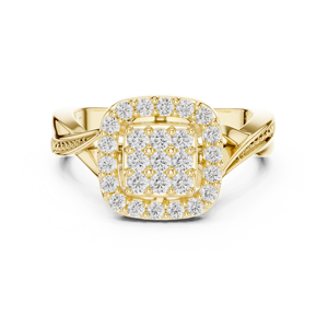 Bague de fiançailles en or jaune avec halo carré pour femme, bijoux de luxe pour mariage, cadeau de promesse - Product Image 3