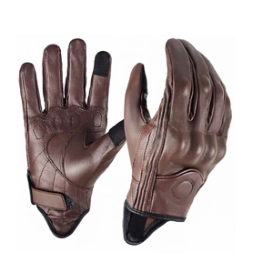 Guantes de Motociclismo de Cuero Vacuno Marrón para Hombre, Compatibles con Pantalla Táctil, Cierre de Velcro - Product Image 6