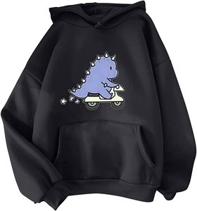 Sudadera con capucha de felpa con estampado de dinosaurio lindo y diseño de té boba, estilo oversize, streetwear, con bolsillos - Product Image 2